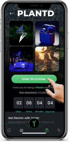 plantd app tesla giveaway screen image